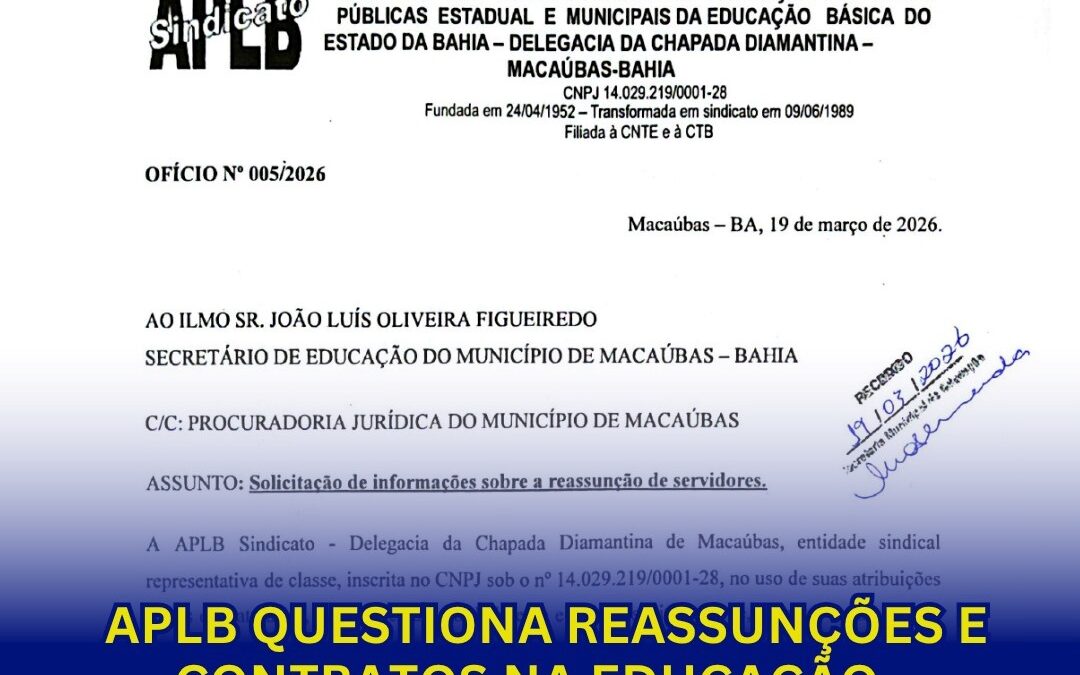 APLB QUESTIONA REASSUNÇÕES E CONTRATOS NA EDUCAÇÃO