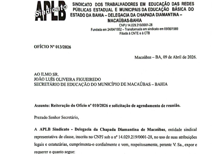 APLB EM AÇÃO: REITERAÇÃO E PEDIDO DE REUNIÃO!