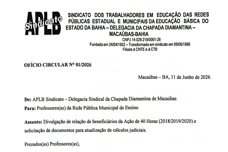 ATENÇÃO, PROFESSORES(AS): ATUALIZAÇÃO DE CÁLCULOS DA AÇÃO DE 40 HORAS