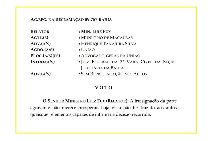 NOTÍCIA JURÍDICA: STF MANTÉM BLOQUEIO DE RECURSOS DOS PRECATÓRIOS DO FUNDEF DE MACAÚBAS