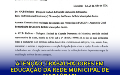 ATENÇÃO, TRABALHADORES EM EDUCAÇÃO DA REDE MUNICIPAL DE MACAÚBAS!
