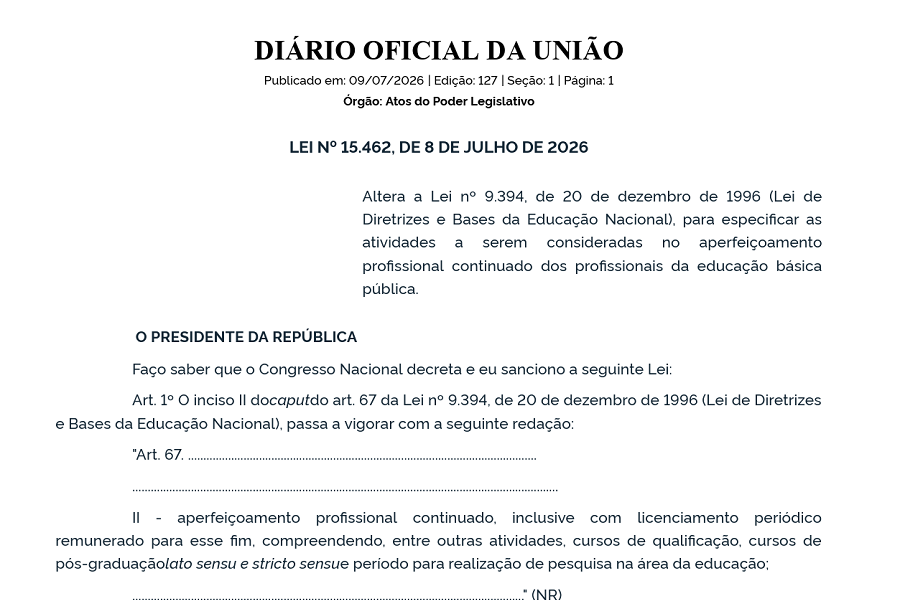 VITÓRIA DA CATEGORIA: LICENÇA REMUNERADA PARA PÓS-GRADUAÇÃO AGORA É LEI FEDERAL EXPRESSA!